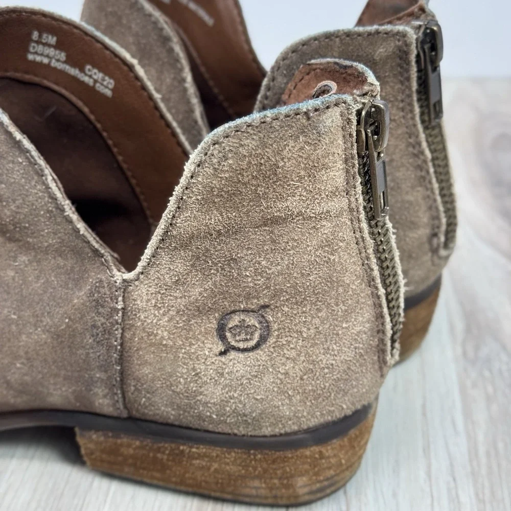 Born Kerri Ankle Boots Women's 8.5 Brown Suede Distressed Western Booties